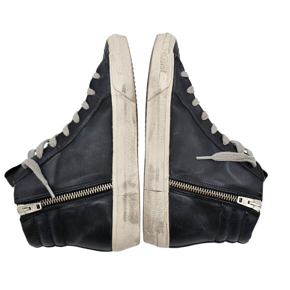 Golden Goose Slide Studded High Top Zip Up Sneaker Black Leather Size 37 US 7 - Picture 6 of 11